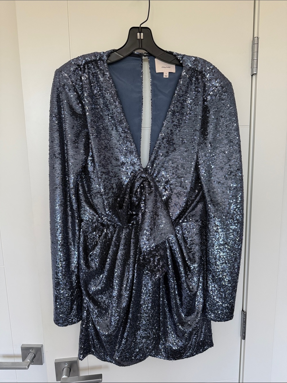 cinq a sept Navy Sequin V-Neck Mini Dress
